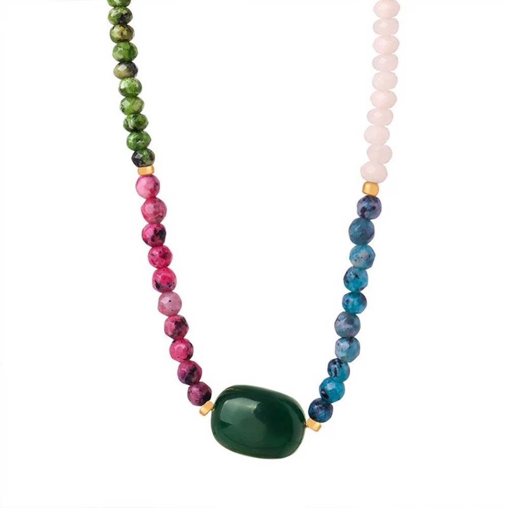 Mixed Natural Stone Necklace*Beaded Colorful Cottagecore*semi precious gemstone
